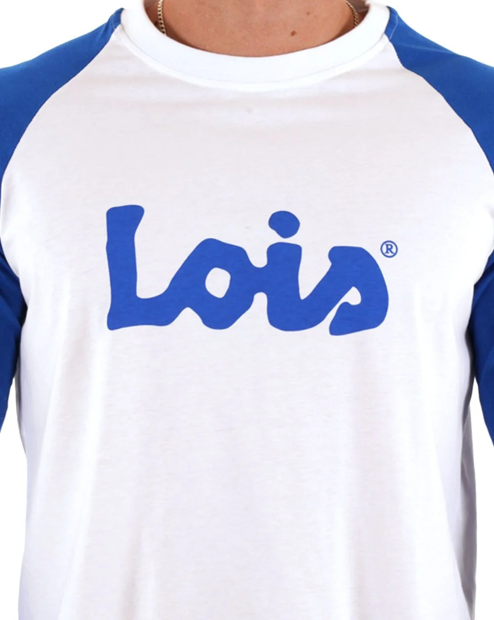 Lois Raglan LS Logo T Shirt White/Royal Blue - Image 2