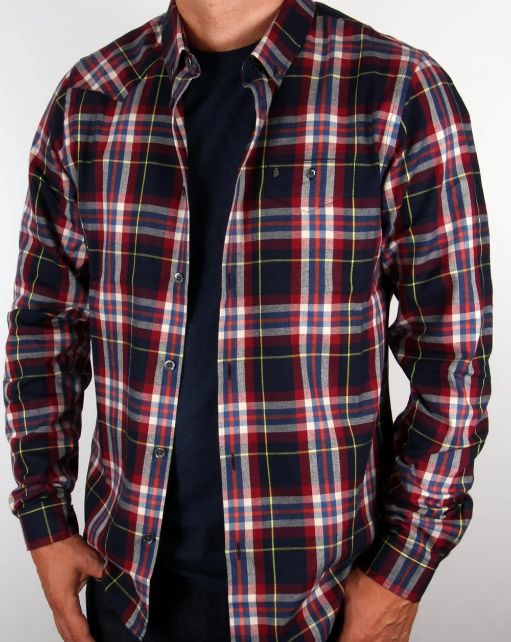 Luke Flannel check Shirt Navy - Image 4