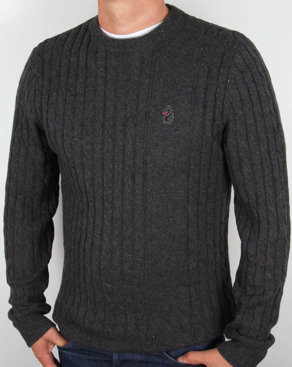 Luke Horton Cable Knit Jumper Charcoal Grey