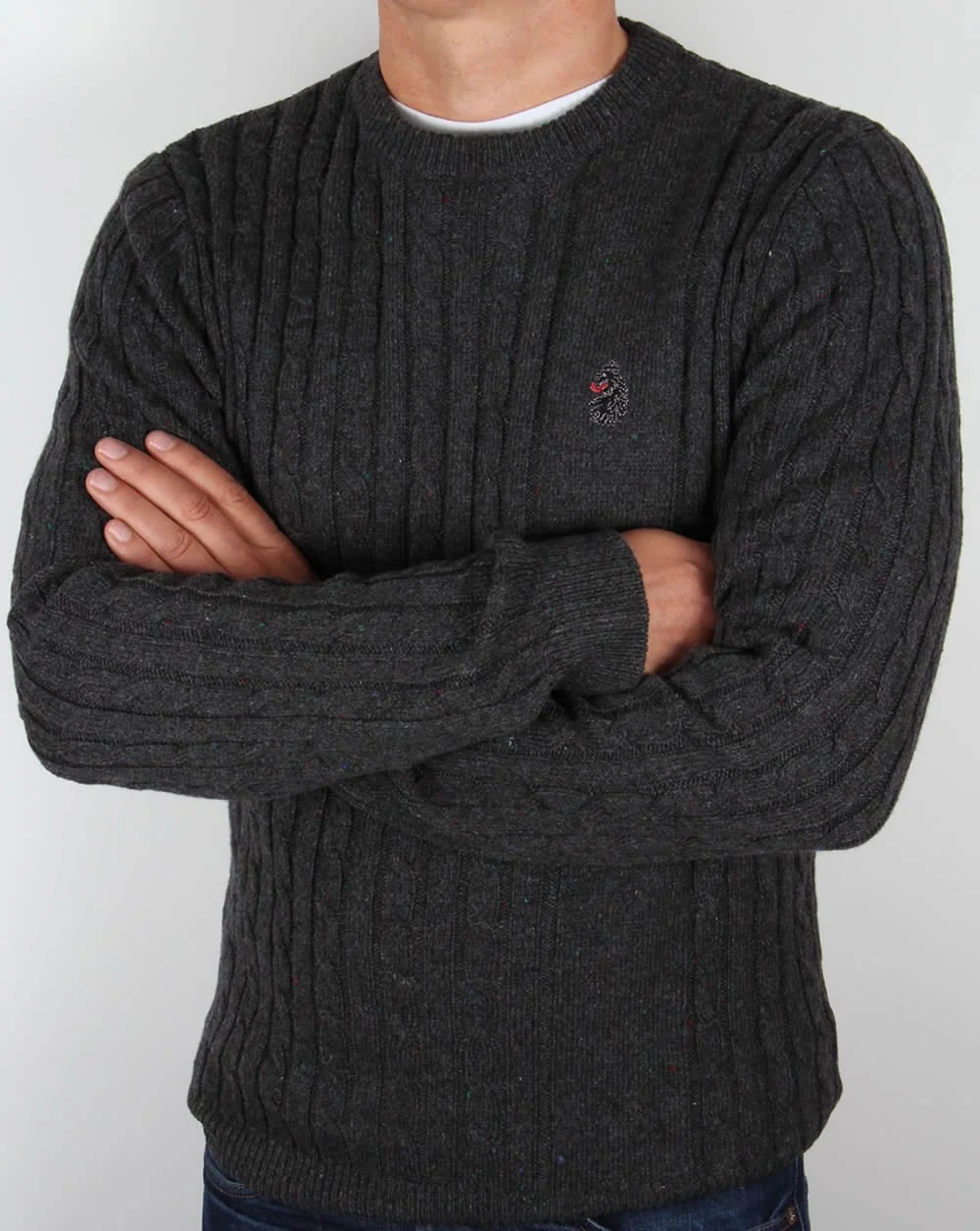 Luke Horton Cable Knit Jumper Charcoal Grey - Image 3