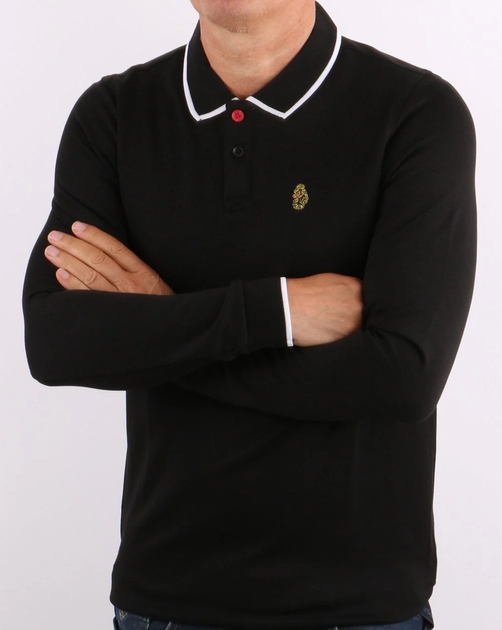 Luke Meadtastic Long Sleeve Polo Shirt Black - Image 2