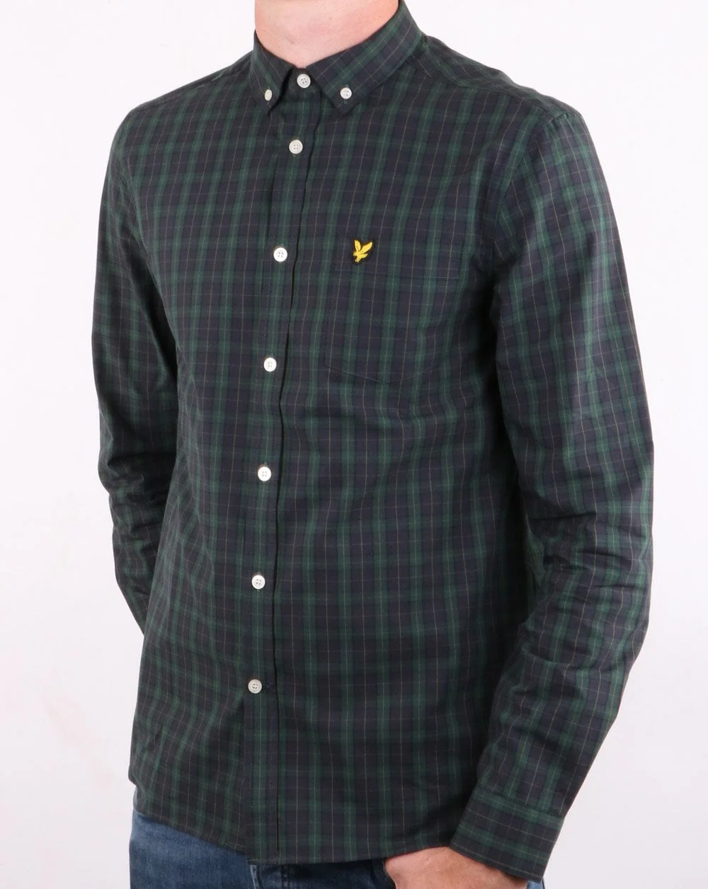 Lyle And Scott Check Poplin Shirt Navy/Jade Green - Image 2