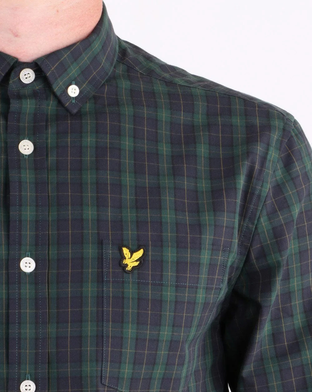 Lyle And Scott Check Poplin Shirt Navy/Jade Green - Image 4