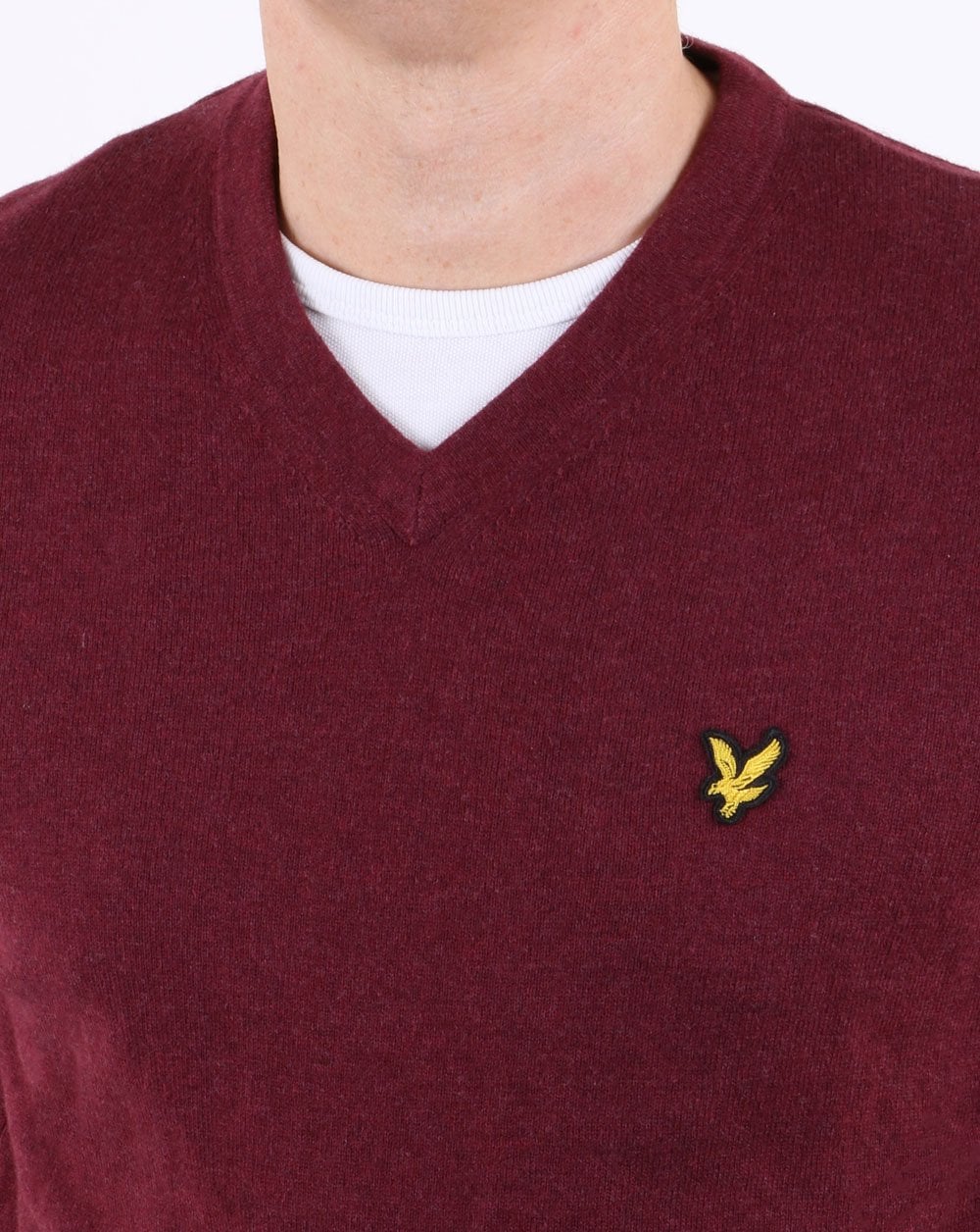 Lyle And Scott Cotton Merino V Neck Jumper Claret Marl - Image 4