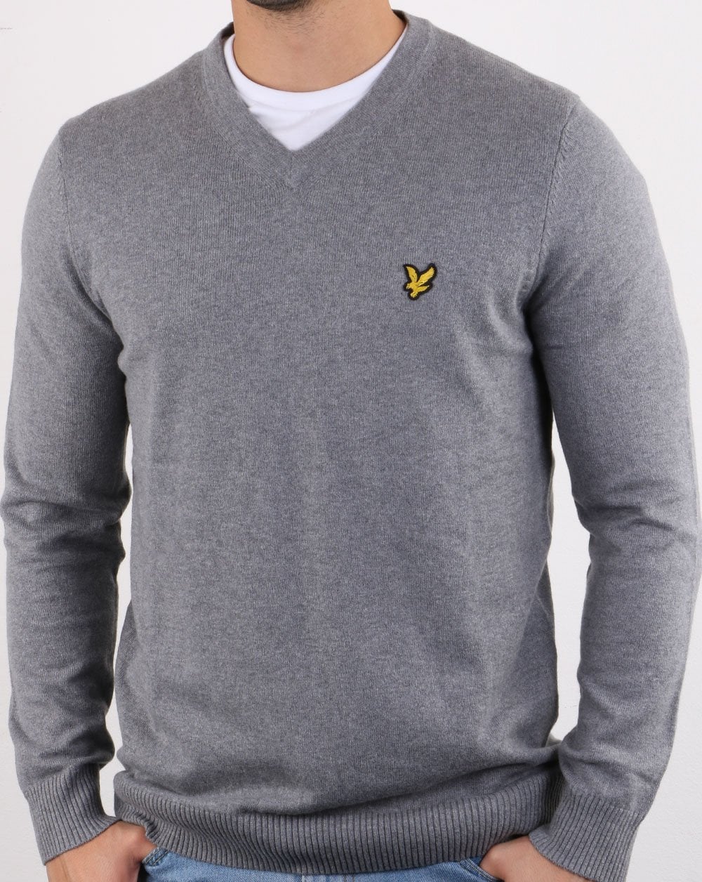 Lyle And Scott Cotton Merino V Neck Jumper Grey Marl