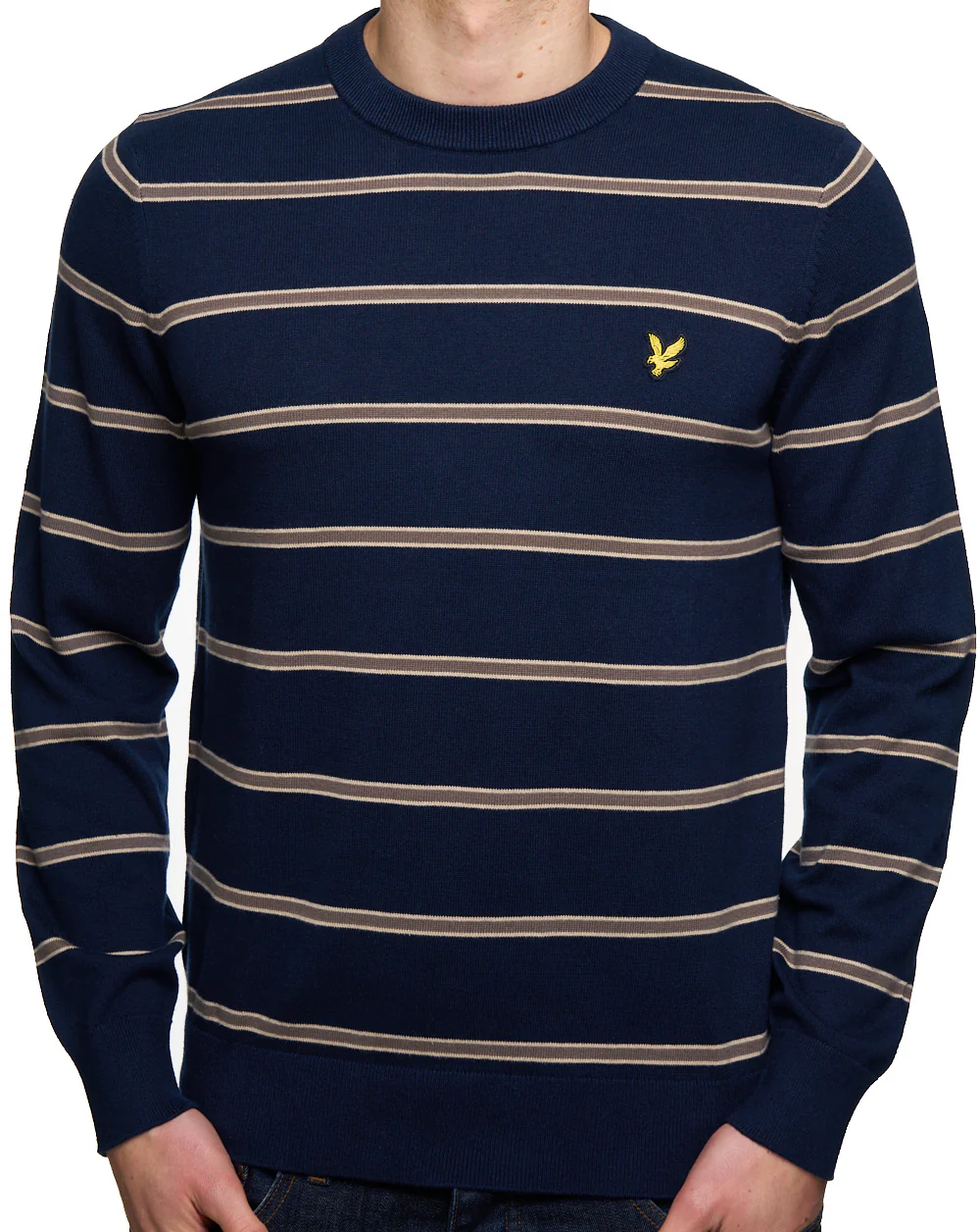 Lyle & Scott Cotton Striped Crew Jumper Navy - Image 2