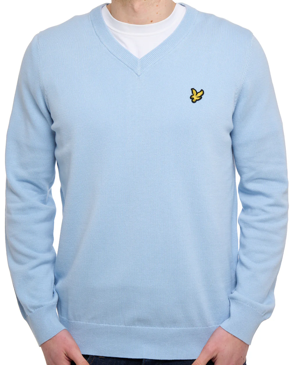 Lyle & Scott Cotton V Neck Jumper Opal Blue - Image 2