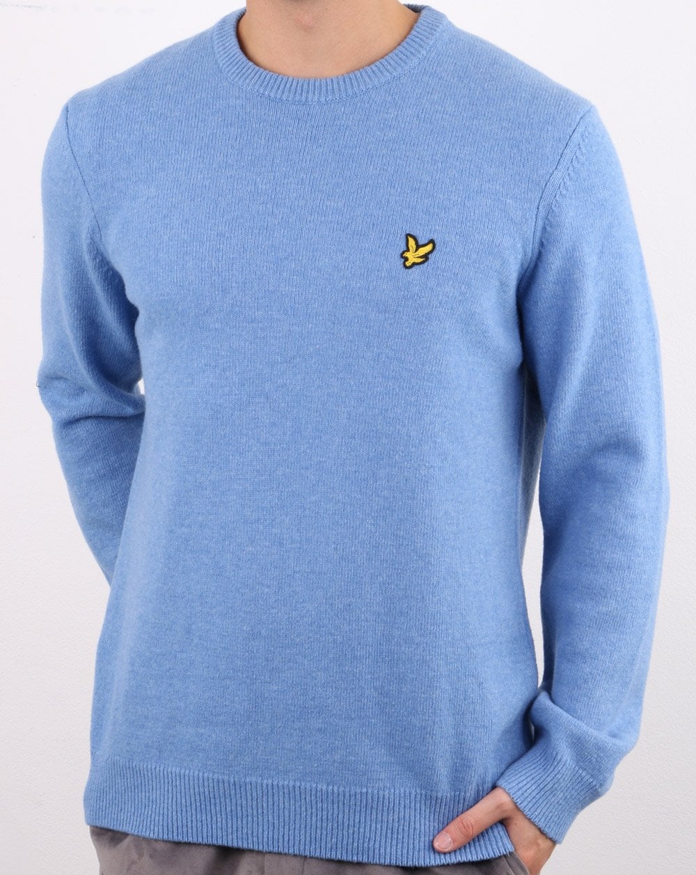 Lyle And Scott Crew Neck Lambswool Blend Jumper Stone Blue - Image 2