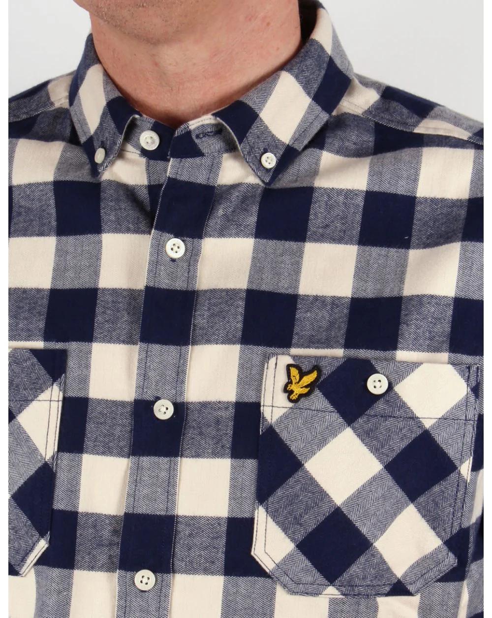 Lyle And Scott Herringbone Check Flannel Over Shirt Ivory/navy - Image 2