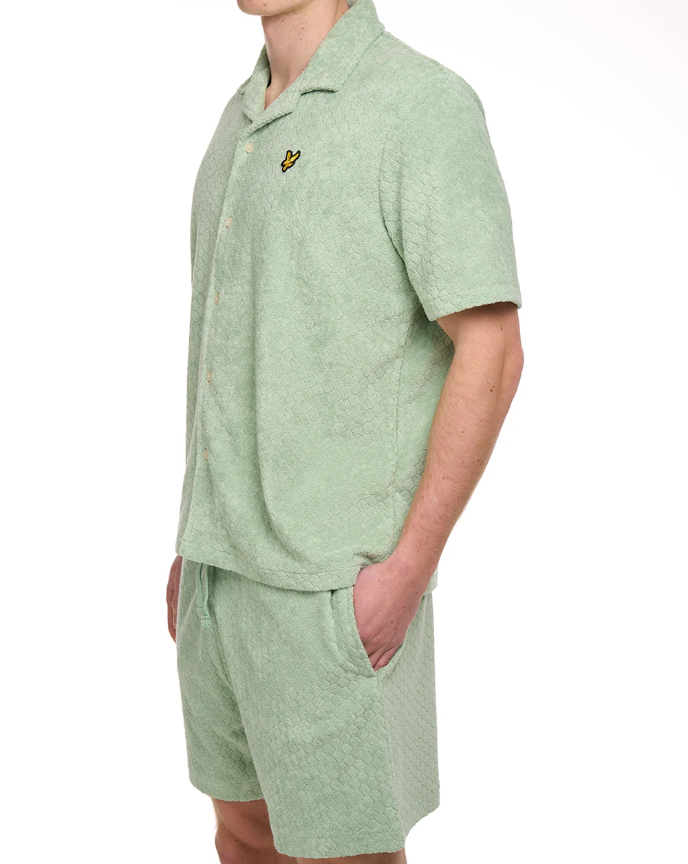 Lyle & Scott Honeycomb Towelling Resort Shirt Sage Green - Image 4