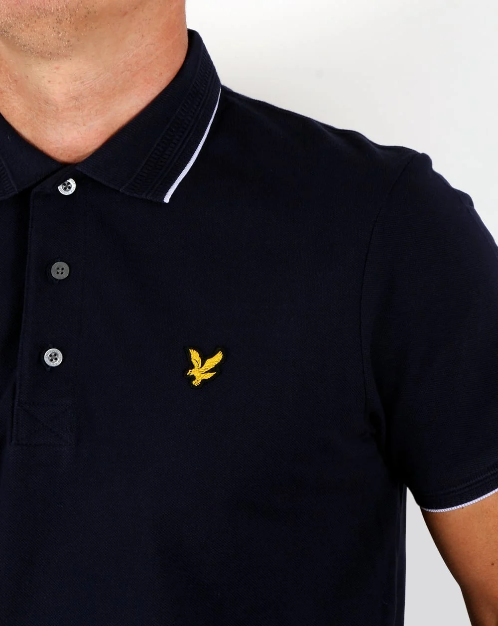 Lyle And Scott Jacquard Collar Polo Shirt Navy - Image 2