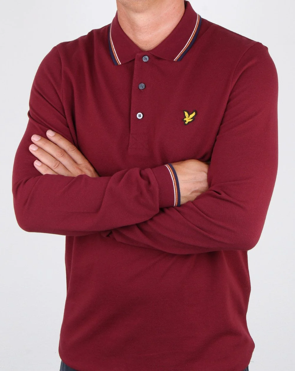 Lyle And Scott Long Sleeve Tipped Polo Shirt Claret Jug