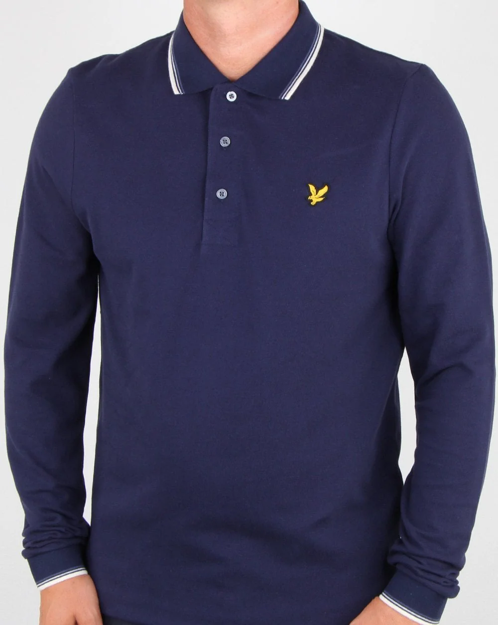 Lyle And Scott Long Sleeve Tipped Polo Shirt Navy - Image 3