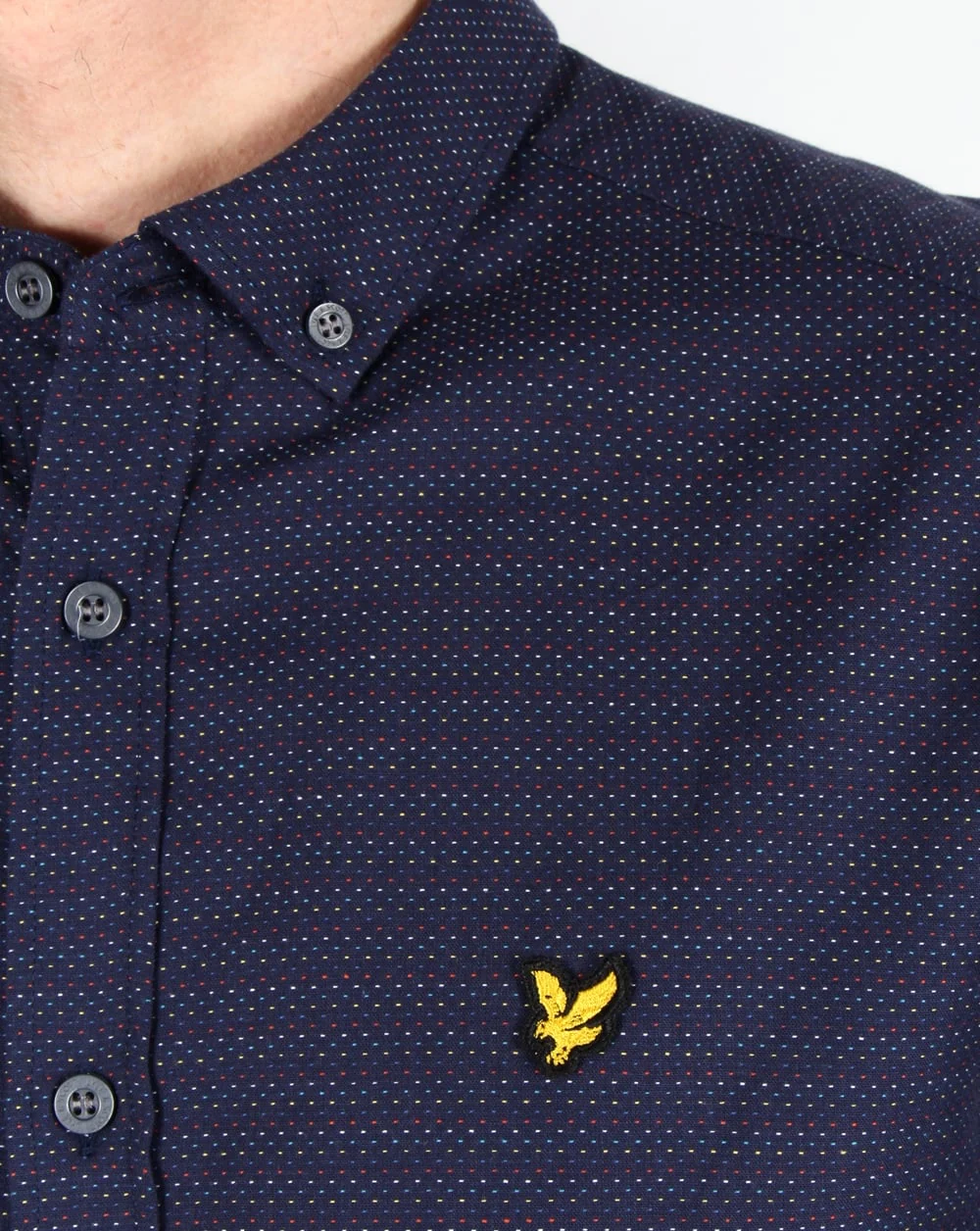Lyle And Scott Multi Colour Running Stitch Shirt Navy - Image 3