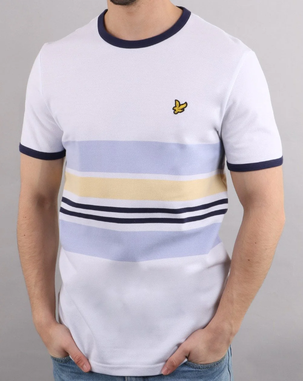 Lyle And Scott Pique Stripe Ringer T-shirt White/Pale Blue/Yellow