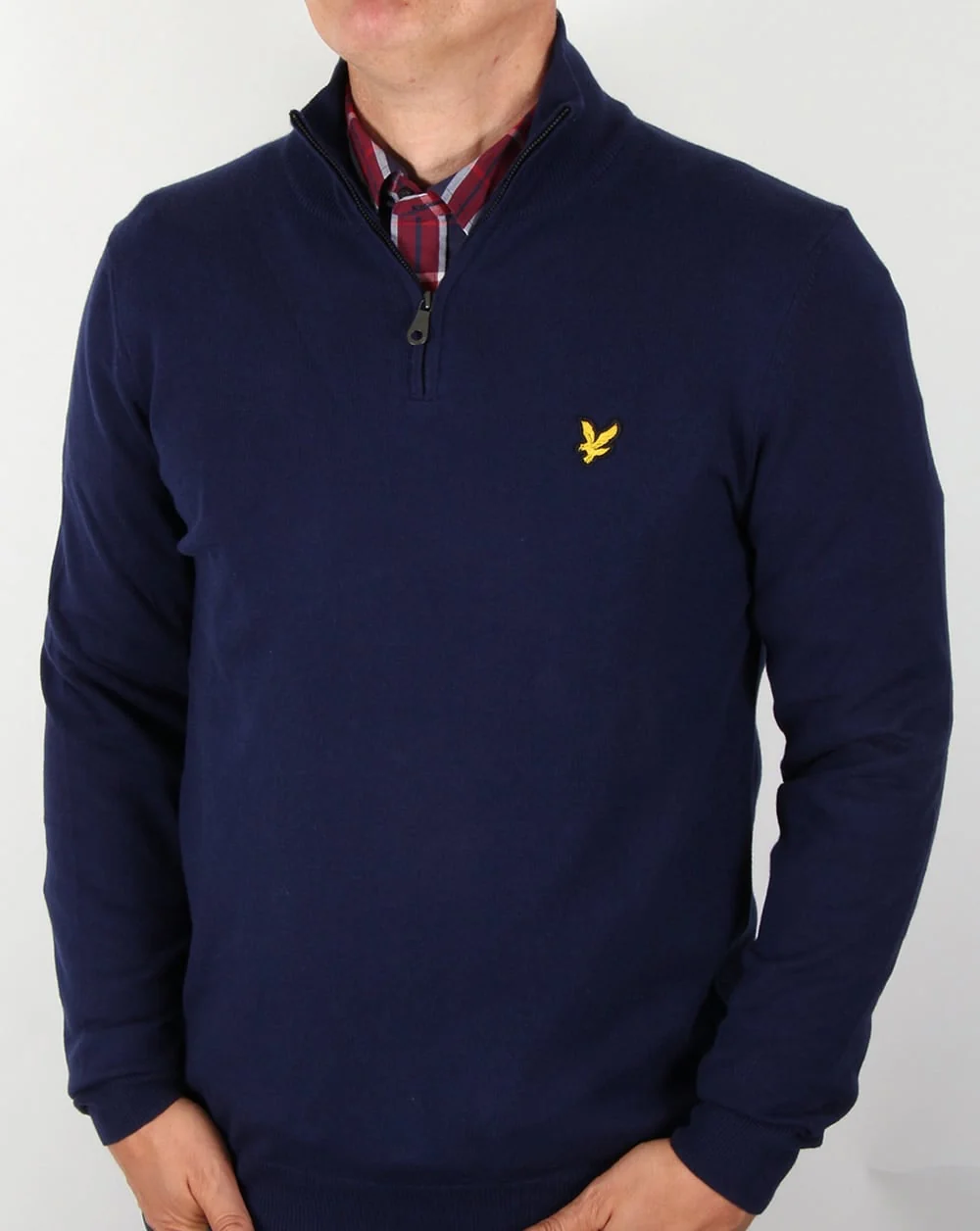 Lyle And Scott Quarter Zip Cotton Merino Jumper Navy - Image 3