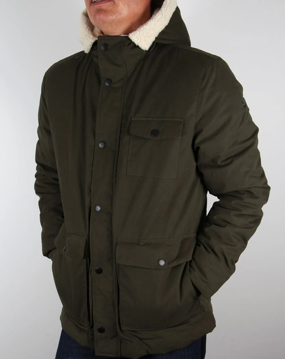 Lyle And Scott Shearling Lined Parka Dark Sage