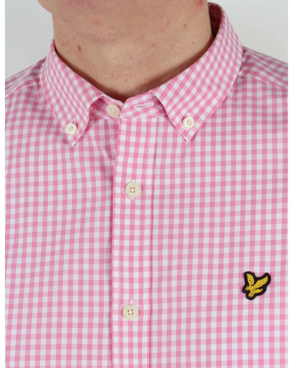 Lyle And Scott Short Sleeve Gingham Check Shirt Summer Pink - Image 2