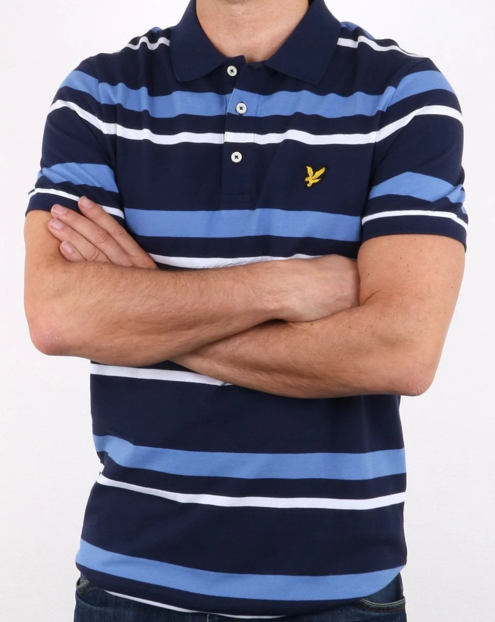 Lyle And Scott Stripe Polo Shirt Navy/Sky Blue - Image 2