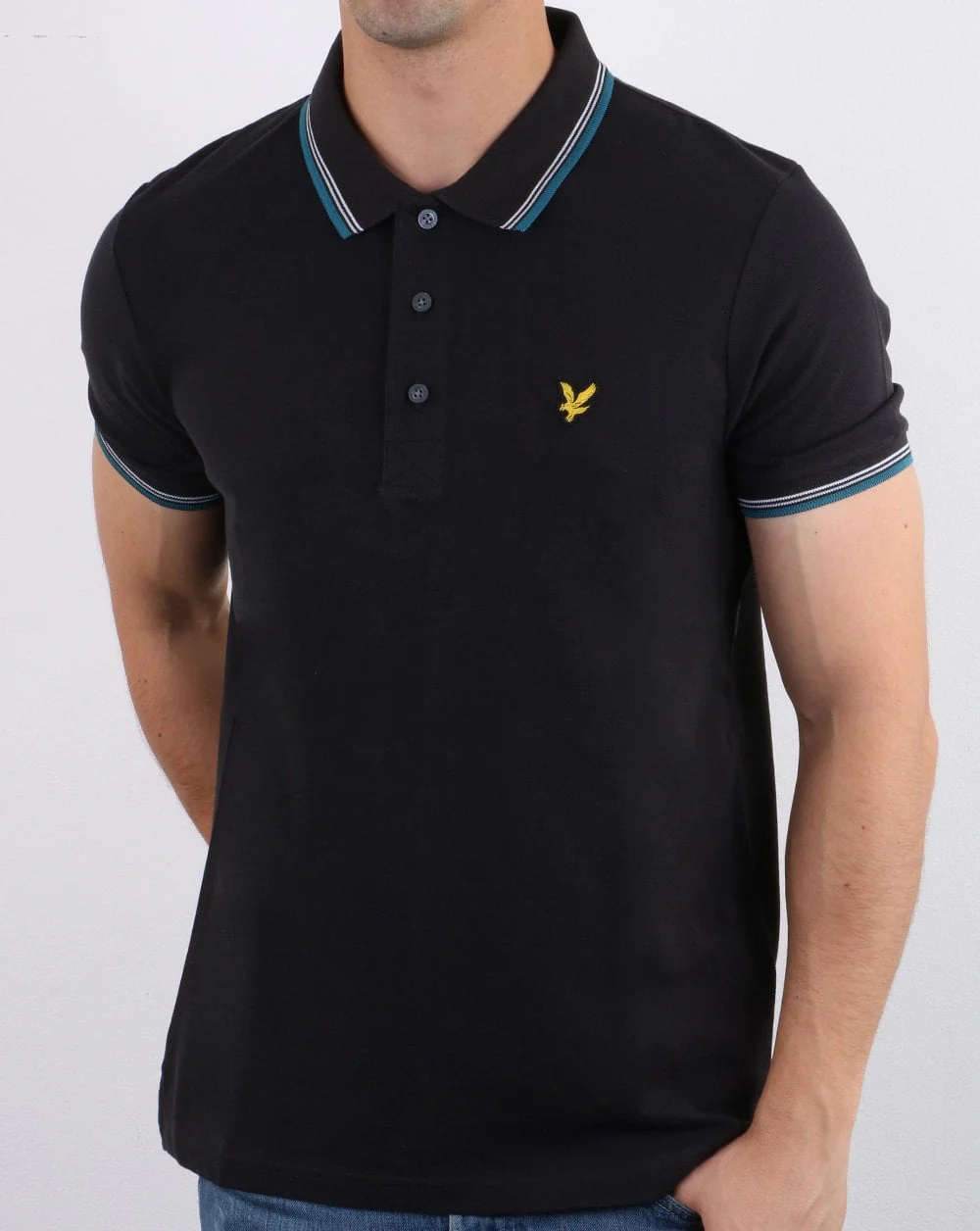 Lyle And Scott Tipped Polo Shirt Black/Petrol - Image 2