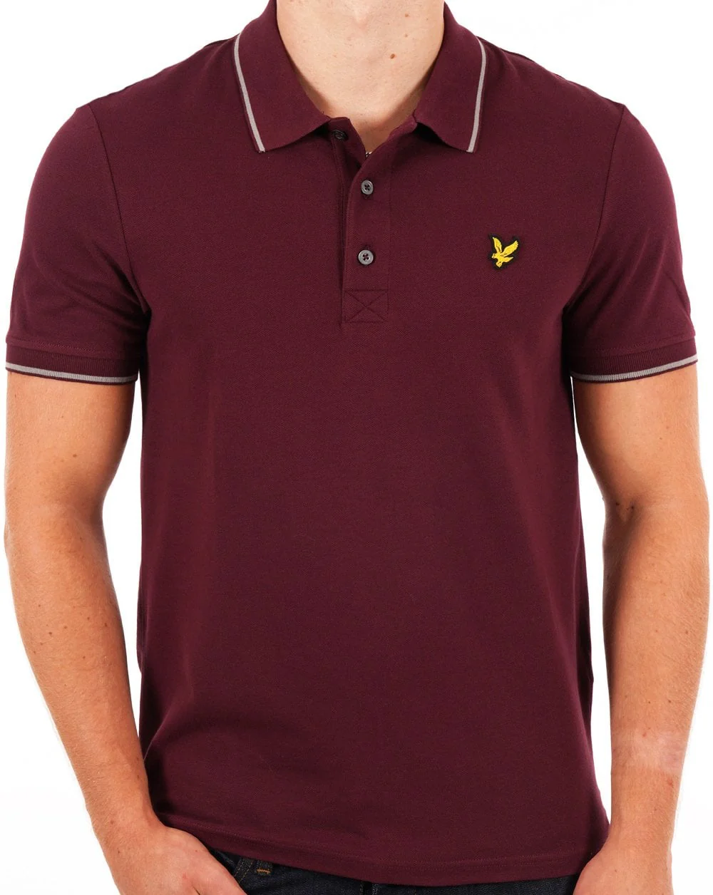 Lyle And Scott Tipped Polo Shirt Burgundy/ Mid Grey Marl - Image 3