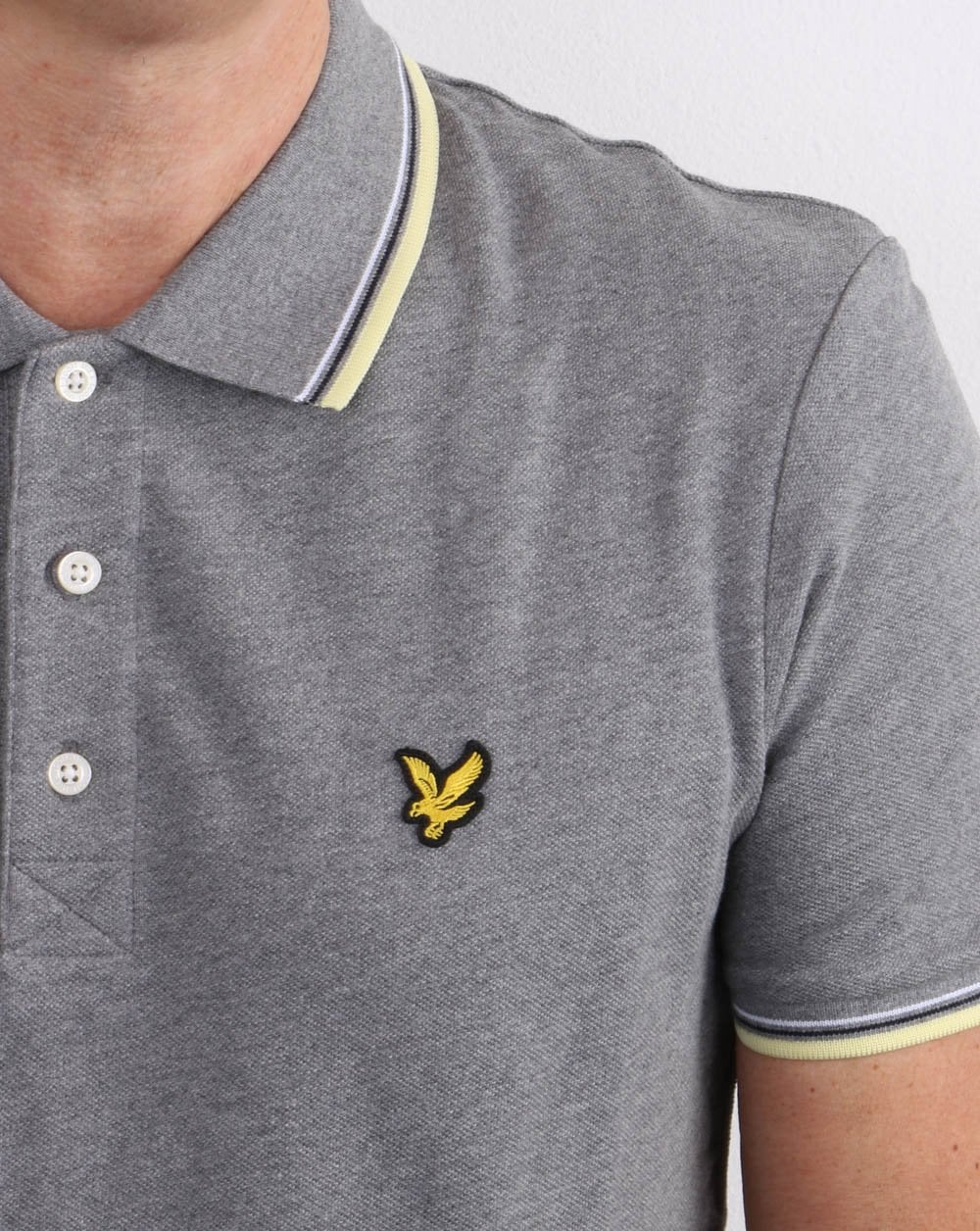 Lyle And Scott Tipped Polo Shirt Mid Grey Marl/lemon - Image 3