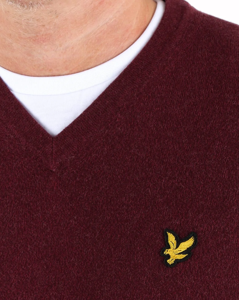 Lyle And Scott V Neck Cotton Merino Jumper Claret - Image 2