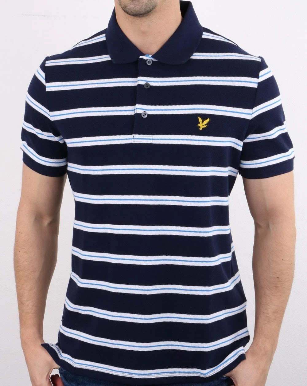Lyle And Scott Wide Double Stripe Polo Navy