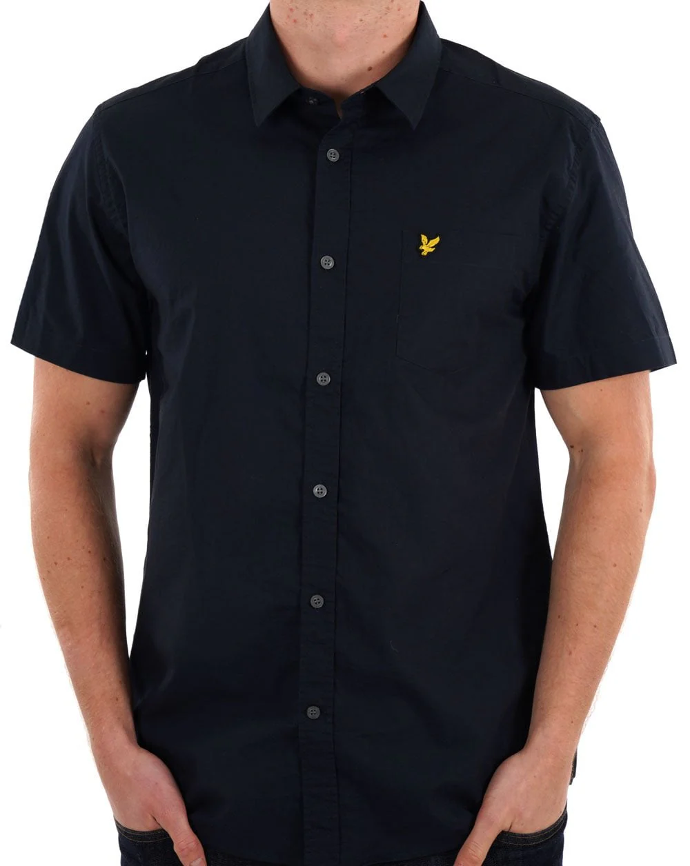 Lyle & Scott Plain Poplin Short Sleeve Shirt Dark Navy - Image 3