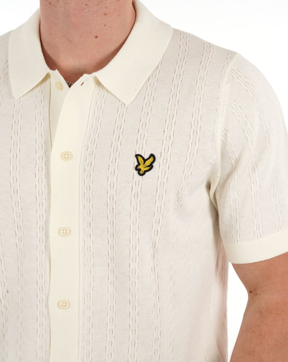 Lyle & Scott Textured Stripe Knit Shirt Chalk - Image 2