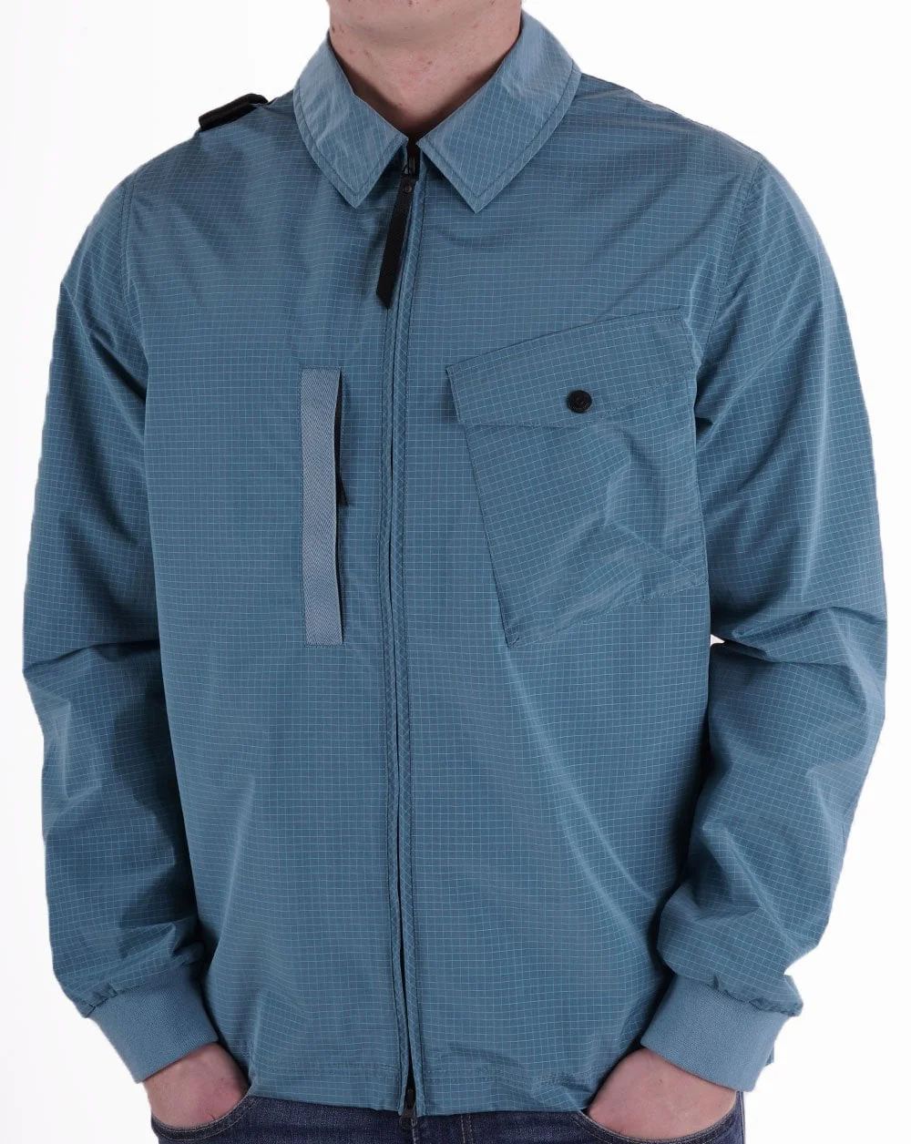 Ma.strum Nylon Grid Overshirt Sea Blue - Image 2