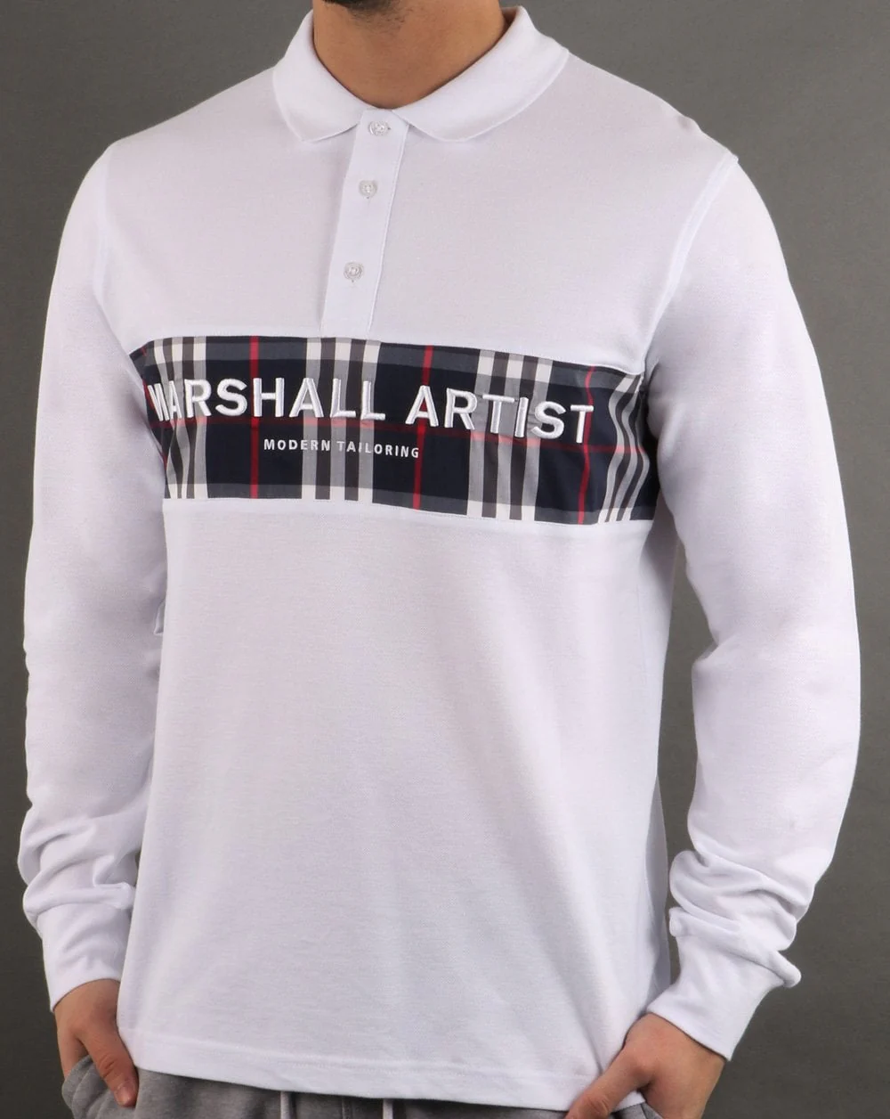 Marshall Artist Casa Check L/s Polo White