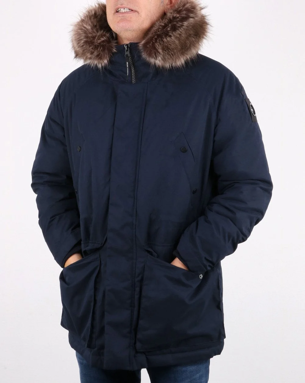 Marshall Artist Detachable Fur Hooded Parka Navy