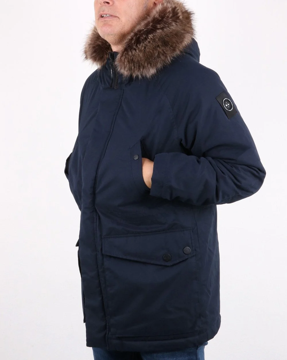 Marshall Artist Detachable Fur Hooded Parka Navy - Image 4