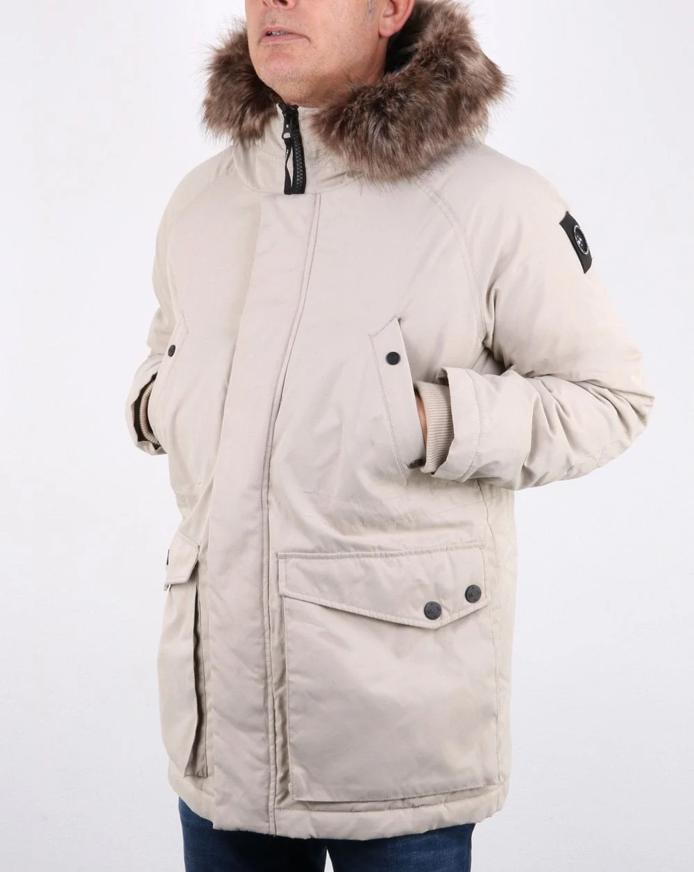 Marshall Artist detachable fur hooded Parka Stone