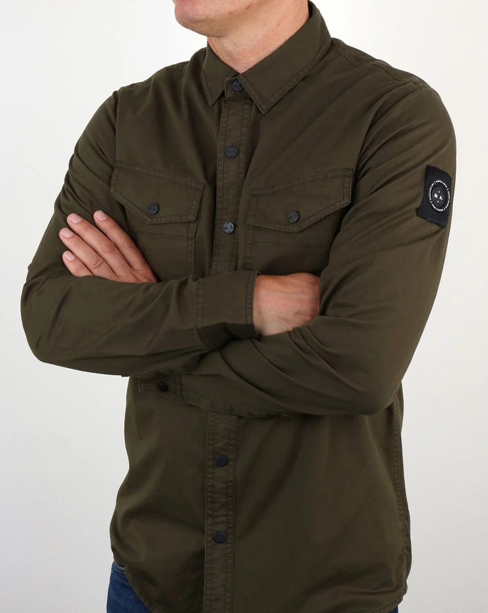 Marshall Artist Dual Pocket Military Overshirt Military Green - Image 2