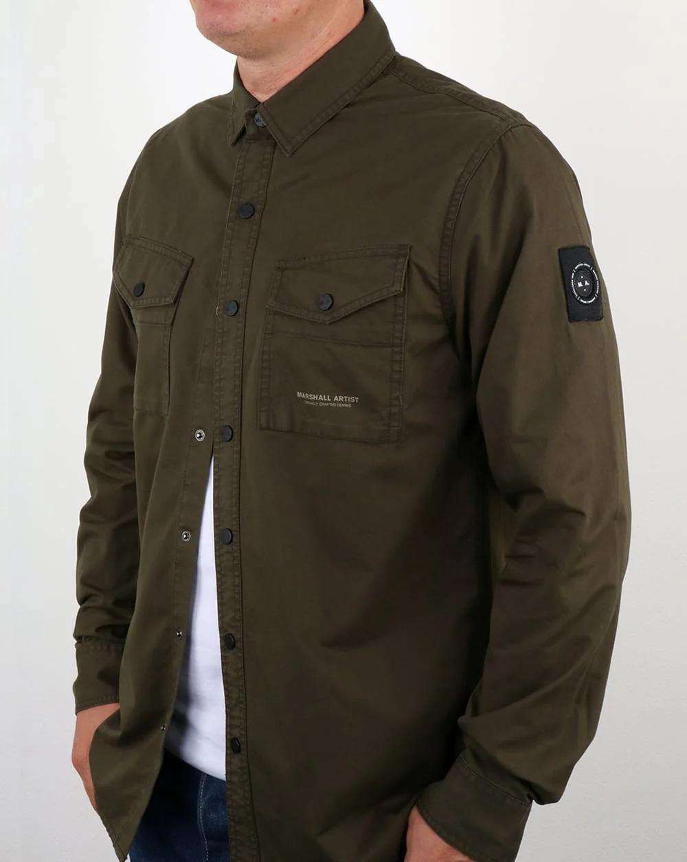 Marshall Artist Dual Pocket Military Overshirt Military Green - Image 3
