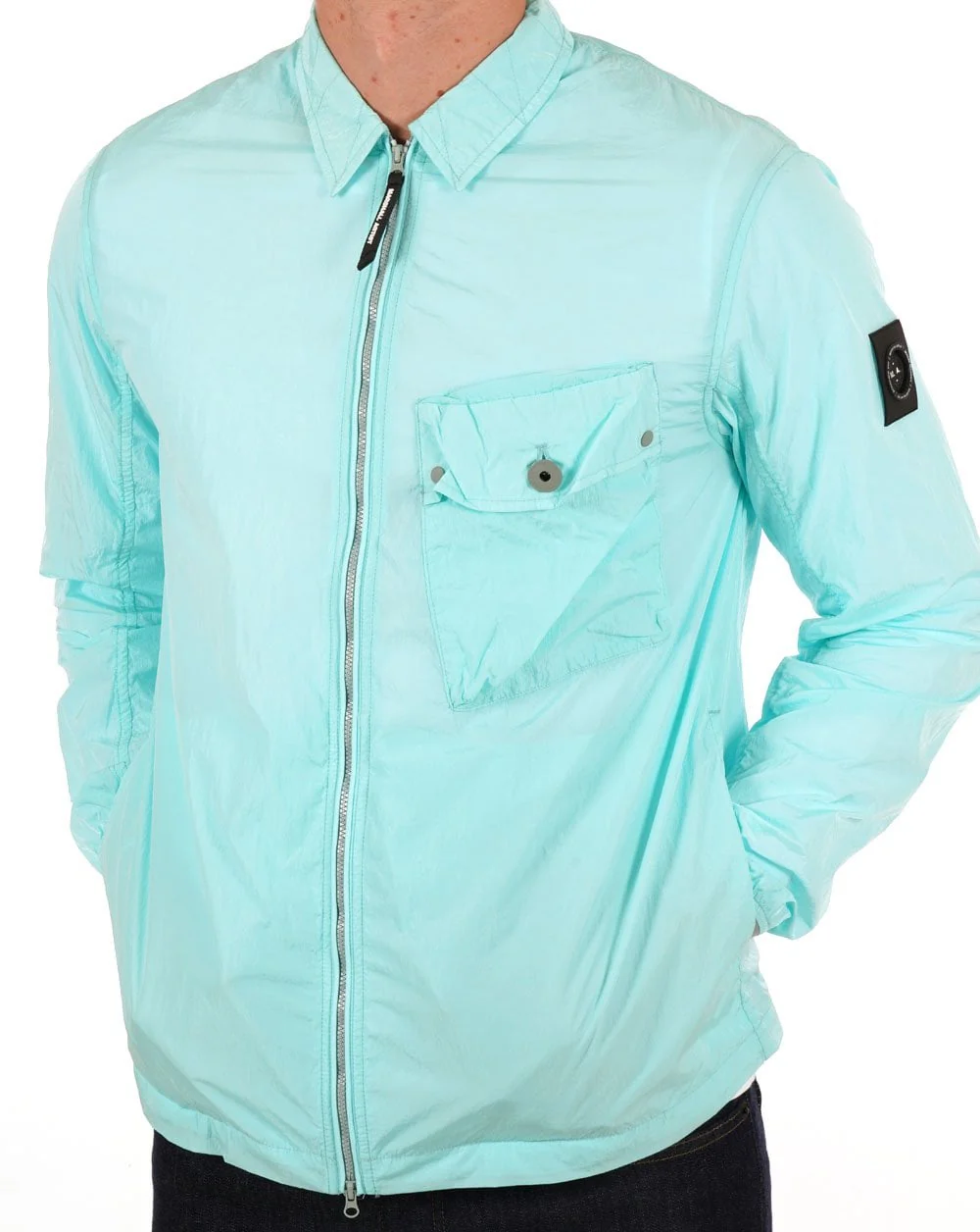 Marshall Artist Krinkle Nylon Pocket Overshirt Cyan - Image 3