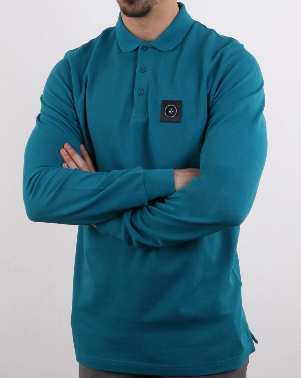 Marshall Artist Long Sleeve Polo Shirt Teal - Image 3