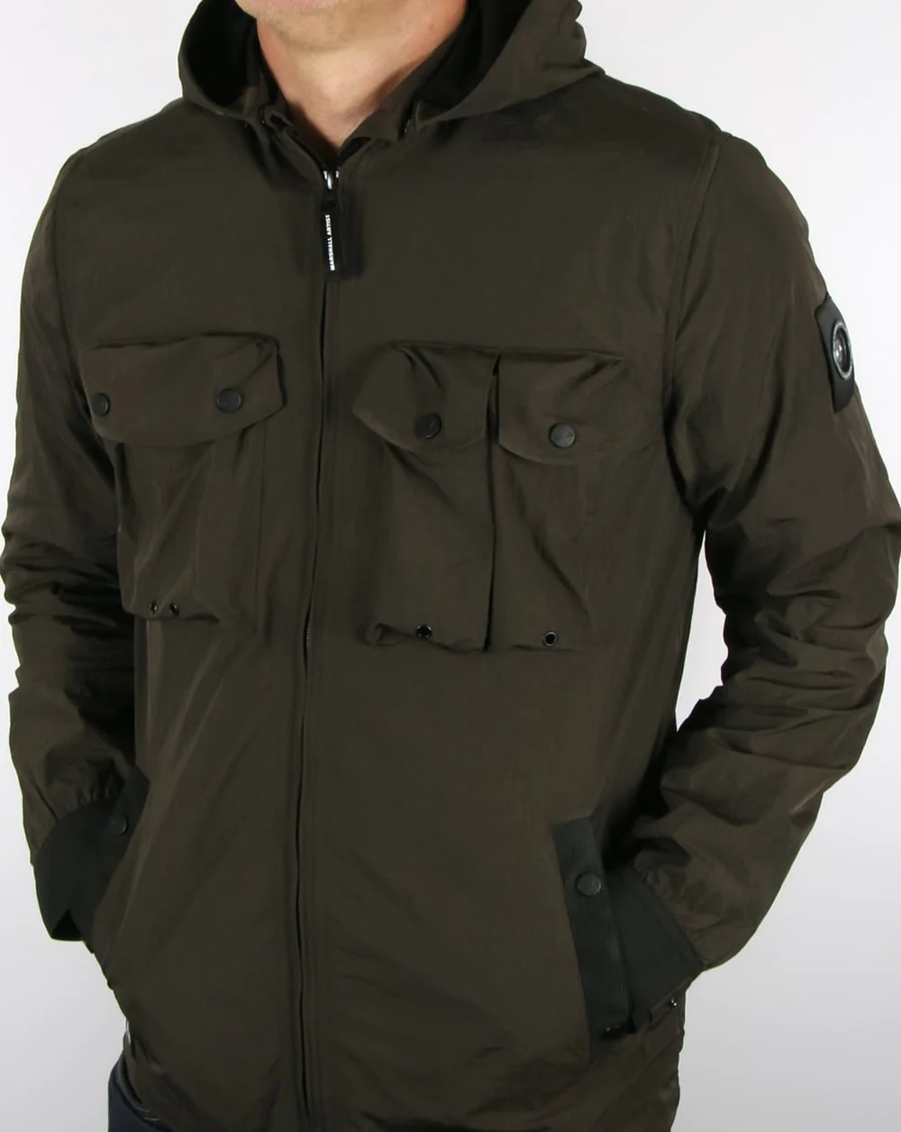 Marshall Artist Multi Pocket Hooded Shirt Jacket Khaki - Image 3