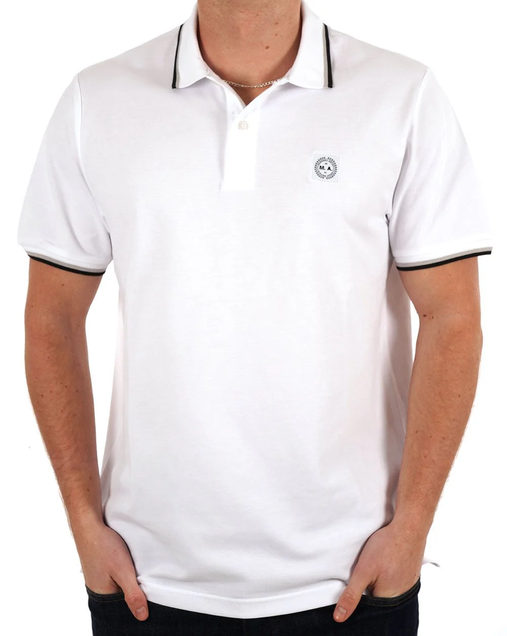 Marshall Artist Tipped Polo Shirt White - Image 3