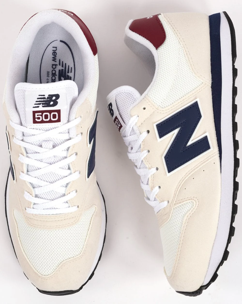 New Balance 500 Trainer Off White/Navy/Burgundy - Image 4