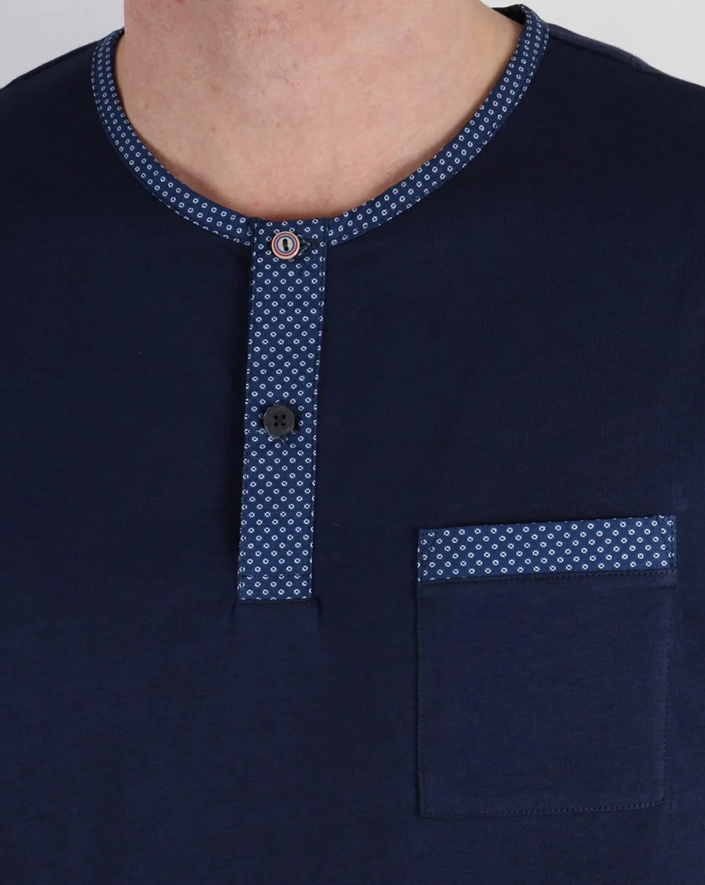 Pretty Green Bankhall Grandad Collar T-shirt Navy - Image 2