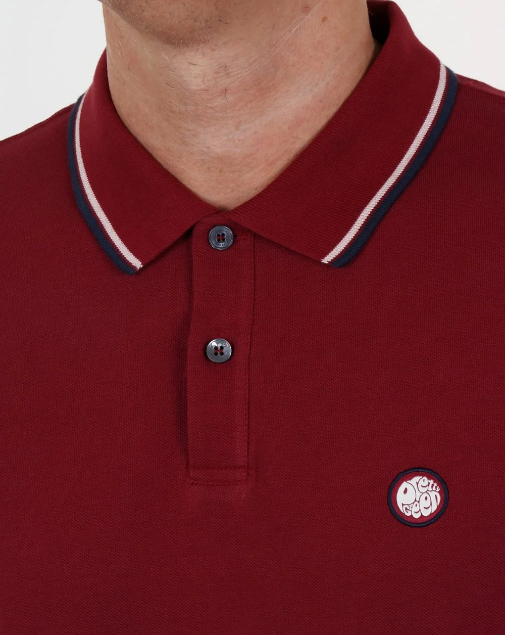 Pretty Green Barton Long Sleeve Tipped Polo Dark Red - Image 2