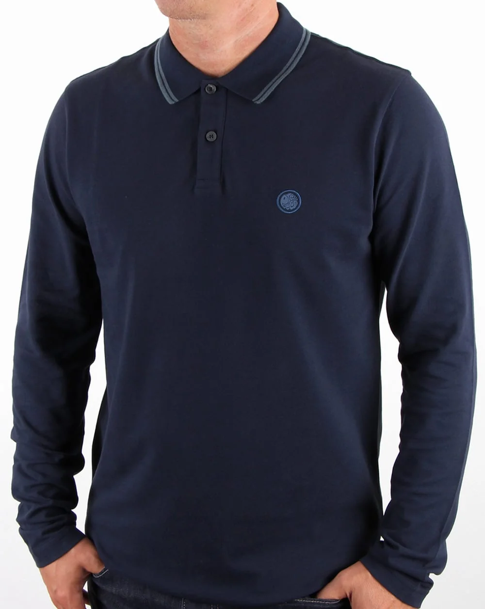 Pretty Green Barton Long Sleeve Tipped Polo Navy