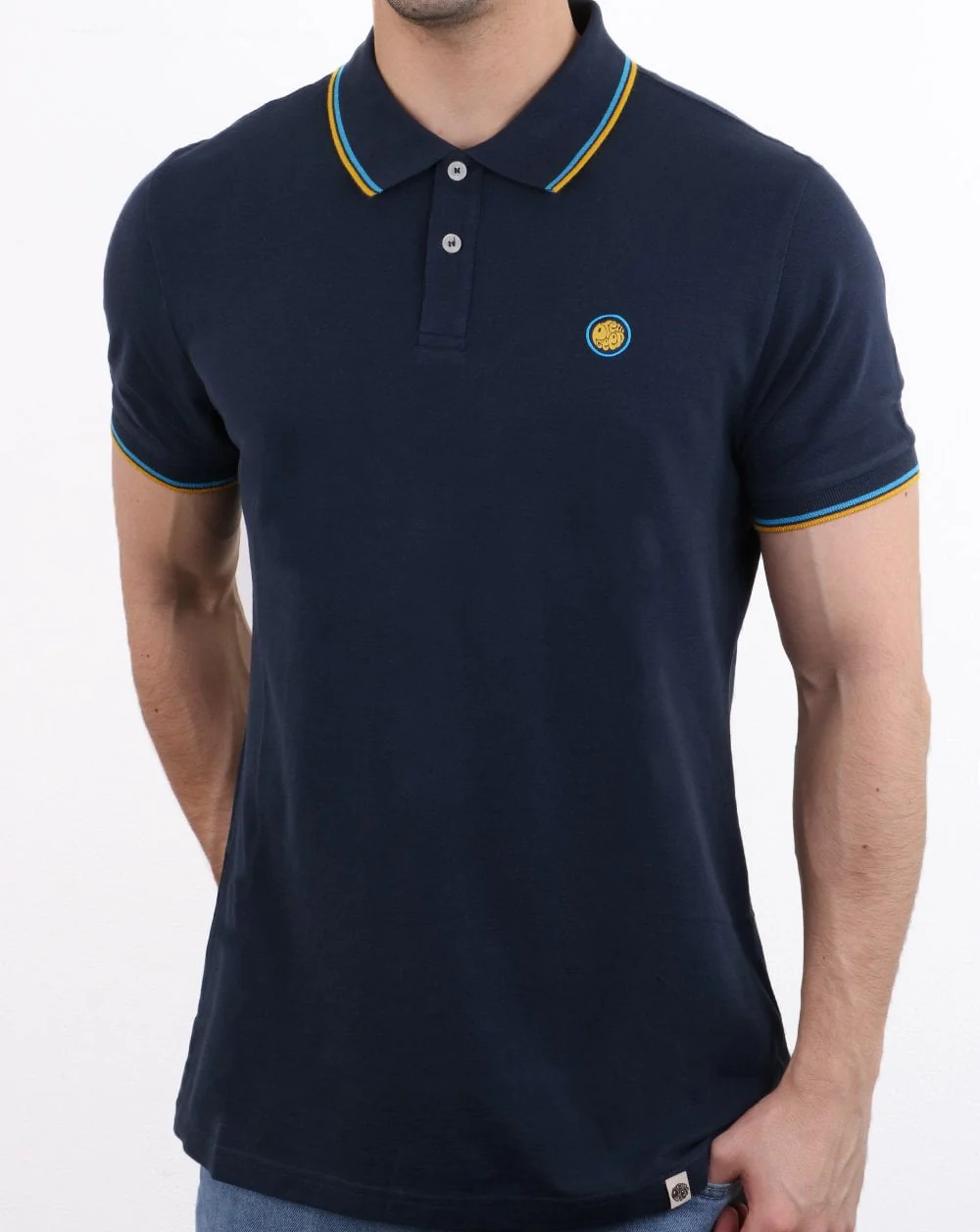 Pretty Green Barton Polo Shirt Navy/Yellow - Image 2