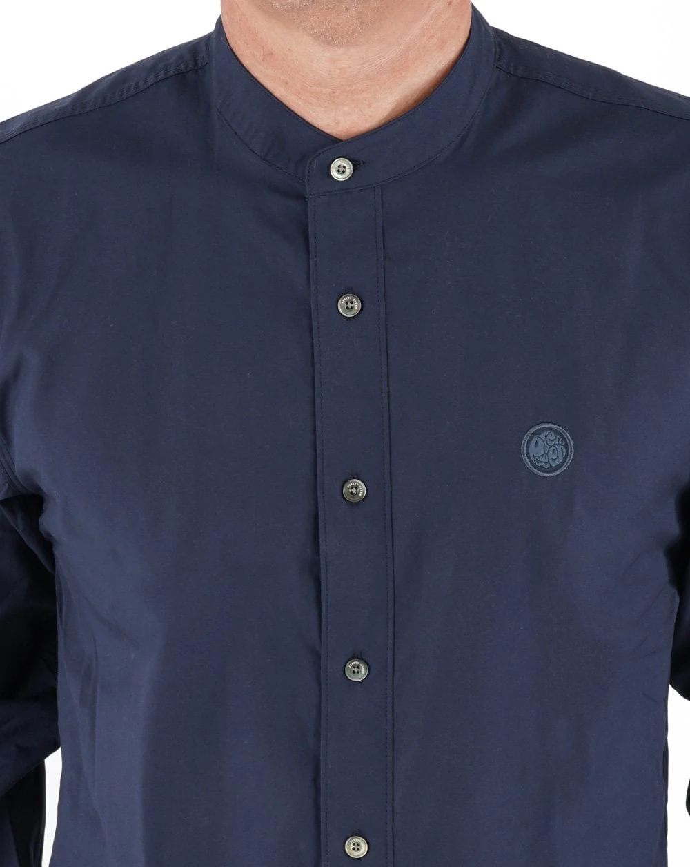 Pretty Green Cotton Collarless Shirt Navy - Image 2