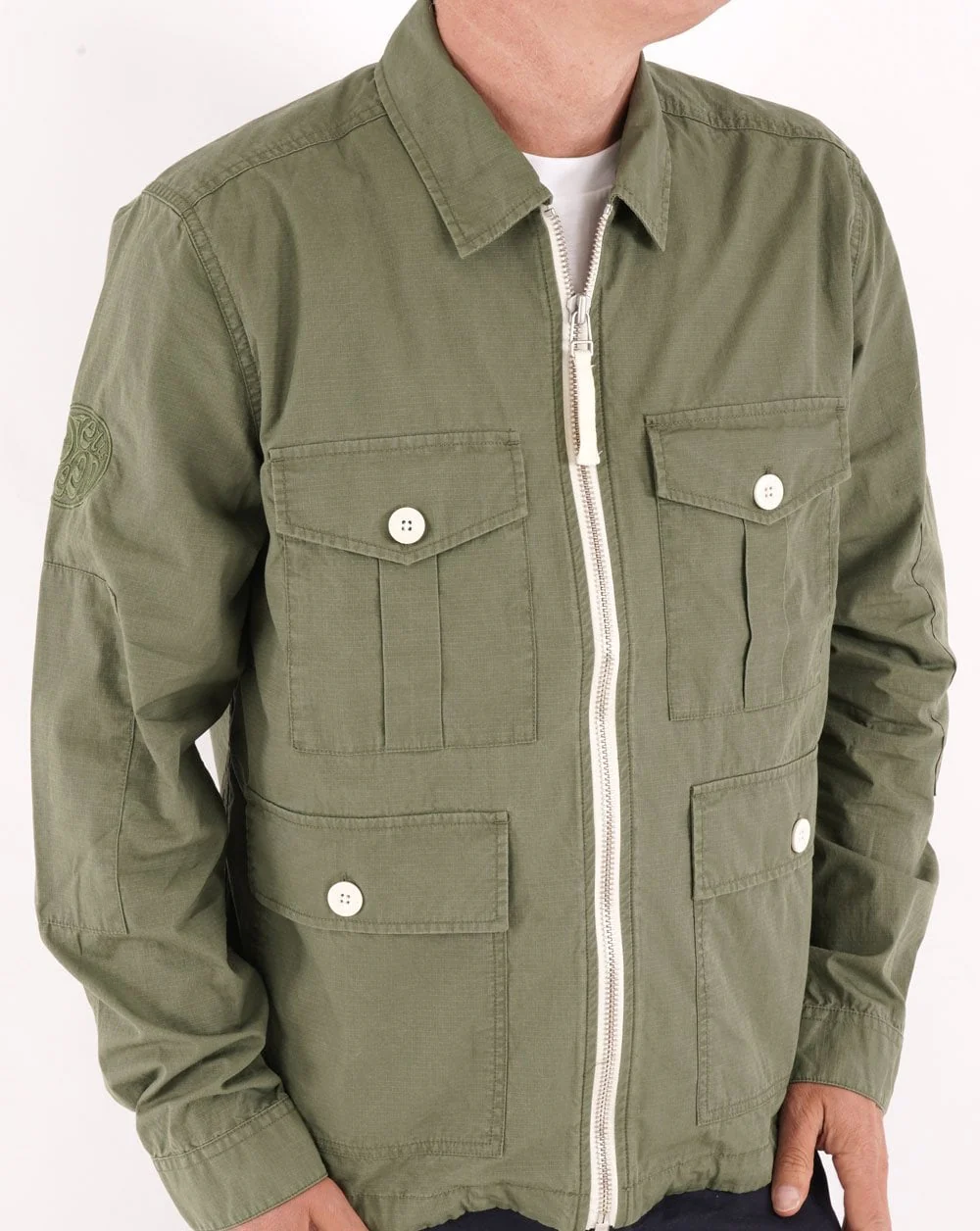 Pretty Green Creedence Overshirt Olive Green - Image 2