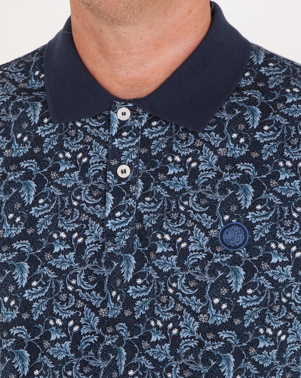 Pretty Green Floral Print Polo Shirt Navy - Image 2