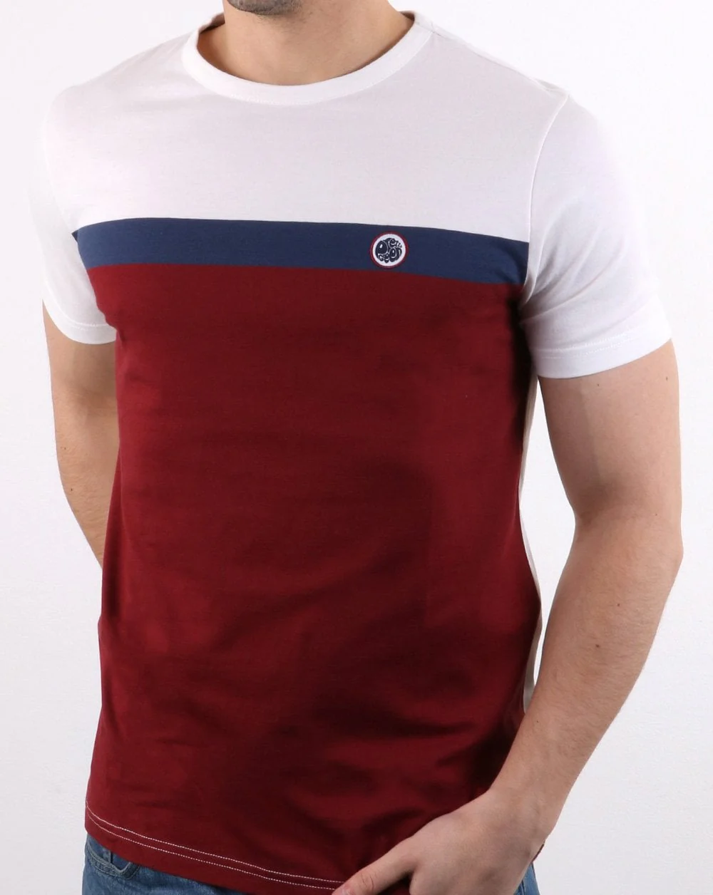 Pretty Green Front Colour Block T-shirt Burgundy - Image 2